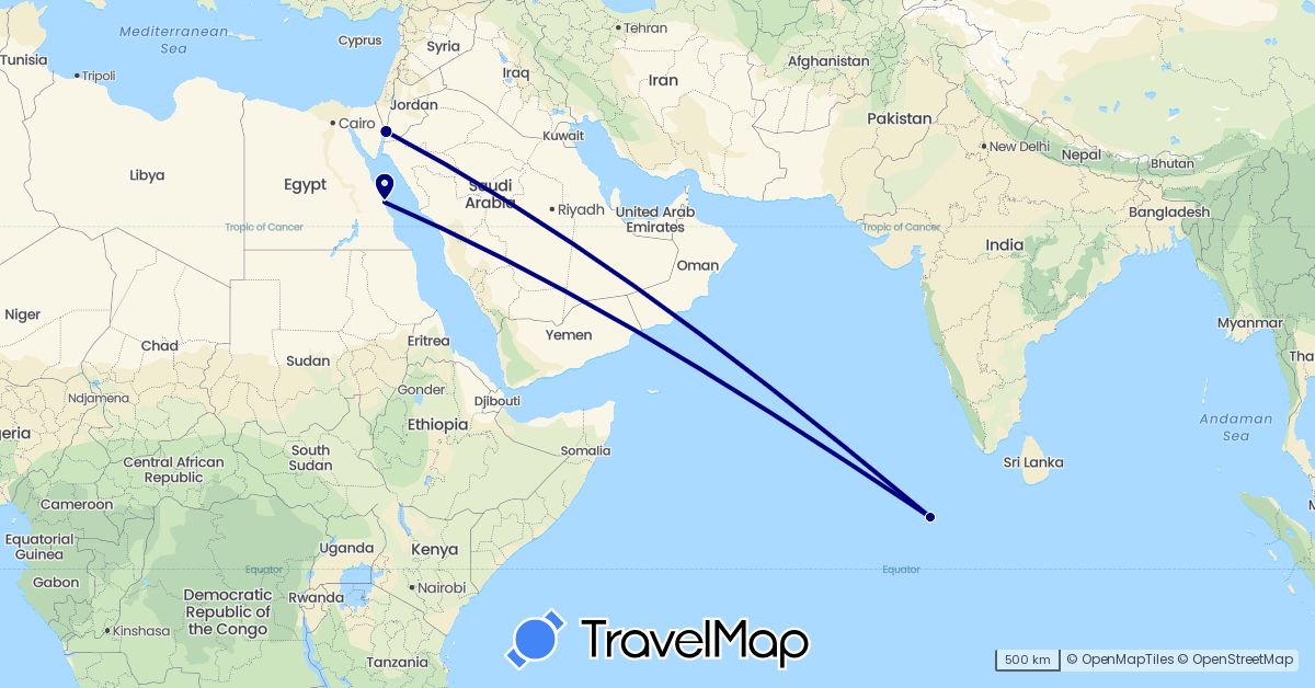 TravelMap itinerary: driving in Egypt, Jordan, Maldives (Africa, Asia)